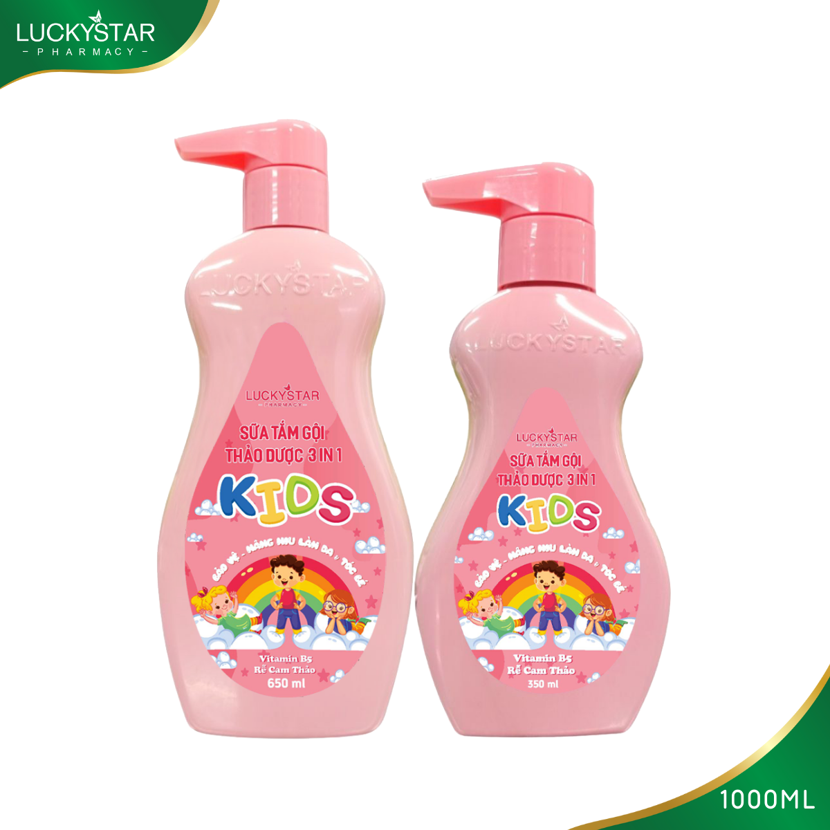 Sữa Tắm Gội Thảo Dược Baby 3IN1 Lucky Star 350ml/650ml - Chai Hồng