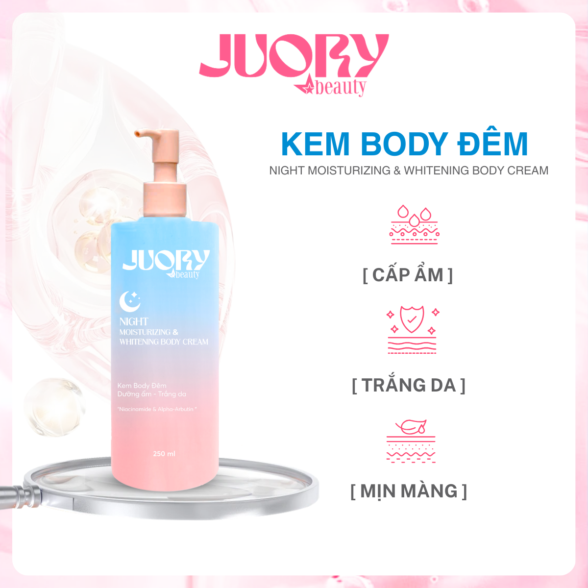 Kem Body Đêm Dưỡng Ẩm Trắng Da - Juory Beauty - 250 ml
